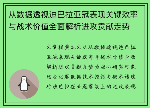 从数据透视迪巴拉亚冠表现关键效率与战术价值全面解析进攻贡献走势 从数据透视迪巴拉亚冠表现关键效率与战术价值全面解析进攻贡献走势